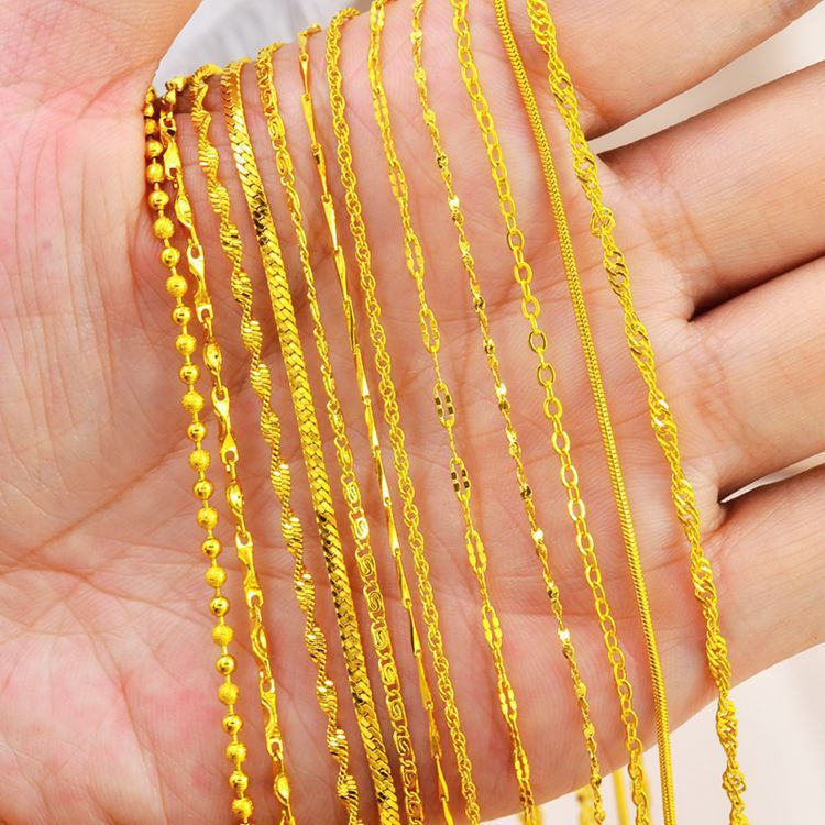 قلادة ذهبية مطلية 24 قيراط للنساء - سلسلة كلافكول عالية الجودة خالية من اللون على المدى الطويل - سلسلة ذهبية مقلدة - Image 2